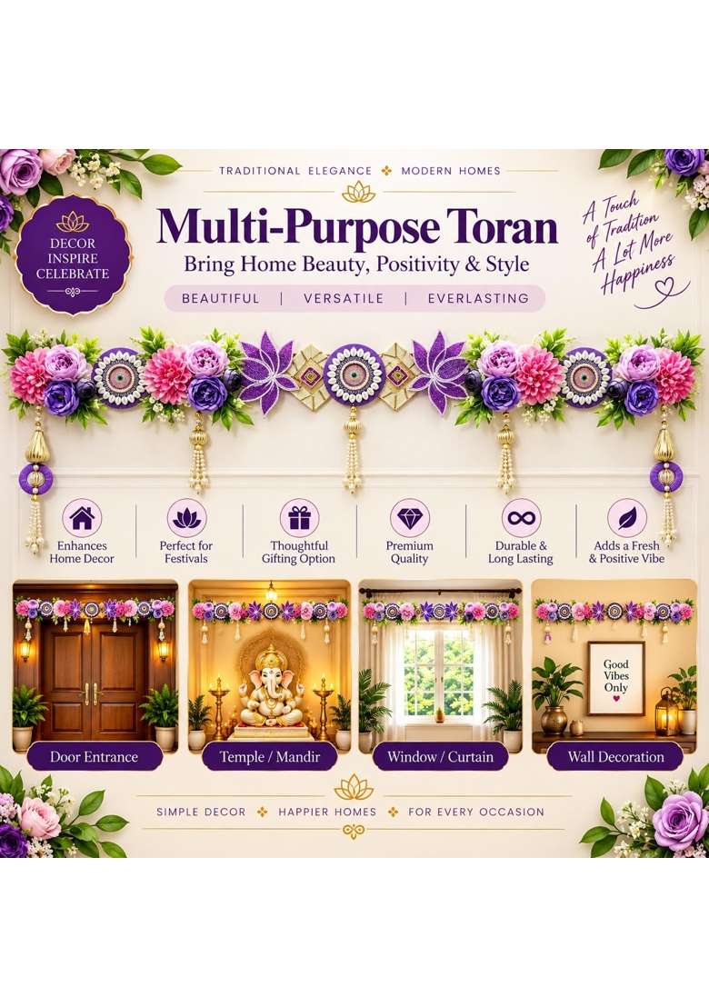 Adikala Purple Floral Lotus Toran Bandhanwar for Door Entrance and Temple - Indya
