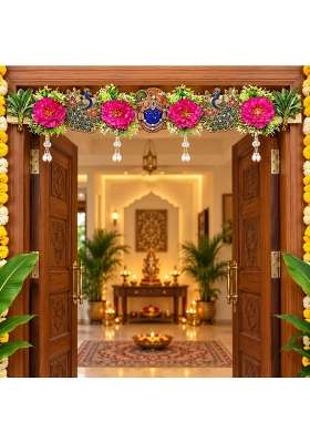 Adikala Krishna Ji Peacock Toran Bandhanwar for Door Entrance and Temple 40 Inch Floral Hanging for Diwali