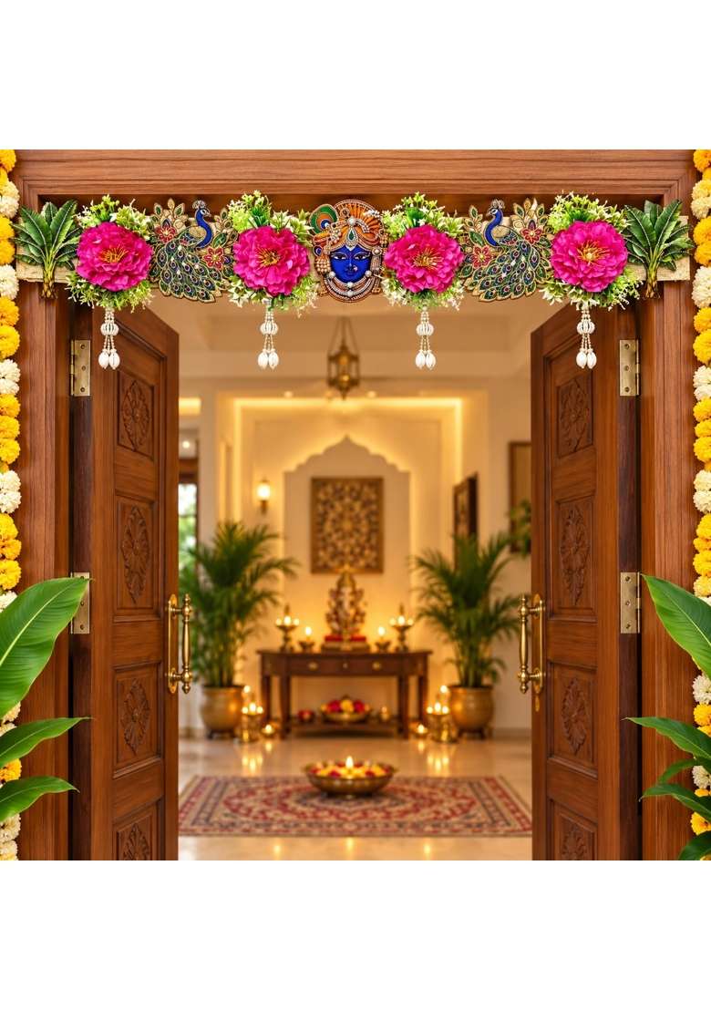 Adikala Krishna Ji Peacock Toran Bandhanwar for Door Entrance and Temple 40 Inch Floral Hanging for Diwali - Indya