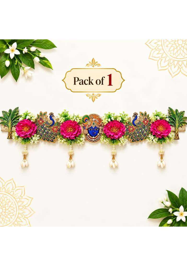 Adikala Krishna Ji Peacock Toran Bandhanwar for Door Entrance and Temple 40 Inch Floral Hanging for Diwali - Indya
