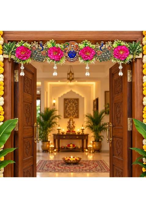 Adikala Krishna Ji Peacock Toran Bandhanwar for Door Entrance and Temple 40 Inch Floral Hanging for Diwali
