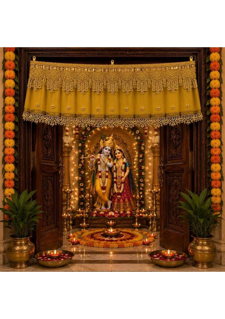 Saffron Shelf Golden Designer Toran Bandarwal for Home Office Door and Wall Decoration Pack of 1 - Indya