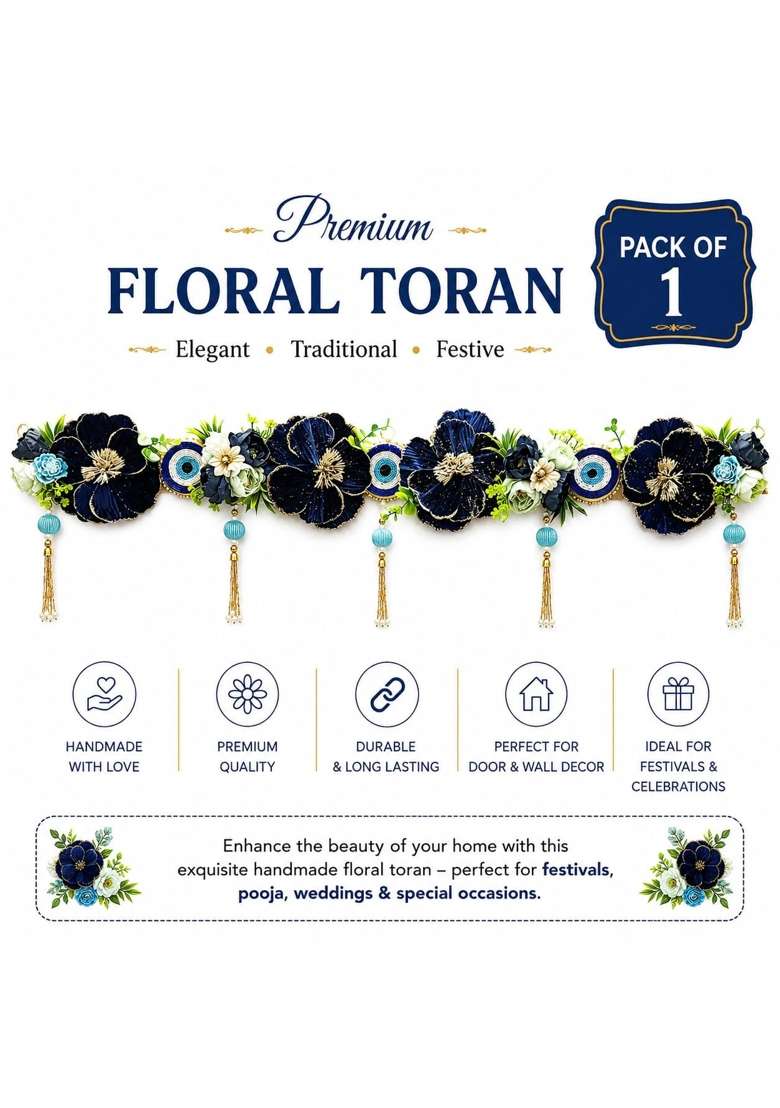 Adikala Blue Evil Eye Floral Toran Bandhanwar for Door Entrance - Indya