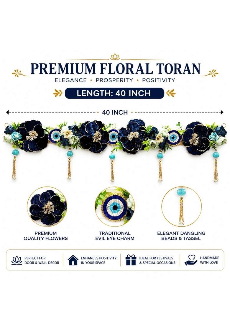 Adikala Blue Evil Eye Floral Toran Bandhanwar for Door Entrance - Indya