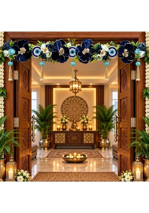 Adikala Blue Evil Eye Floral Toran Bandhanwar for Door Entrance
