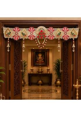Reptum Decor Multicolour Handcrafted Lotus and Parrot Designer Toran Bandhanwar for Main Door Entrance