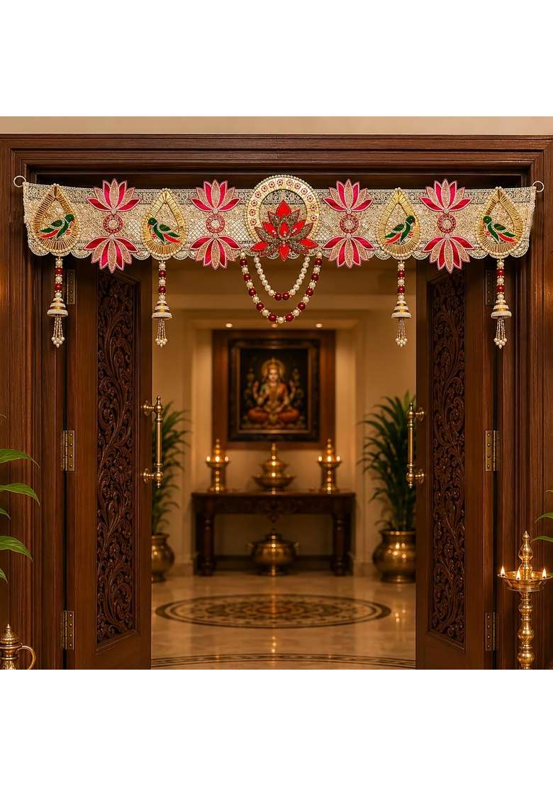 Reptum Decor Multicolour Handcrafted Lotus and Parrot Designer Toran Bandhanwar for Main Door Entrance - Indya
