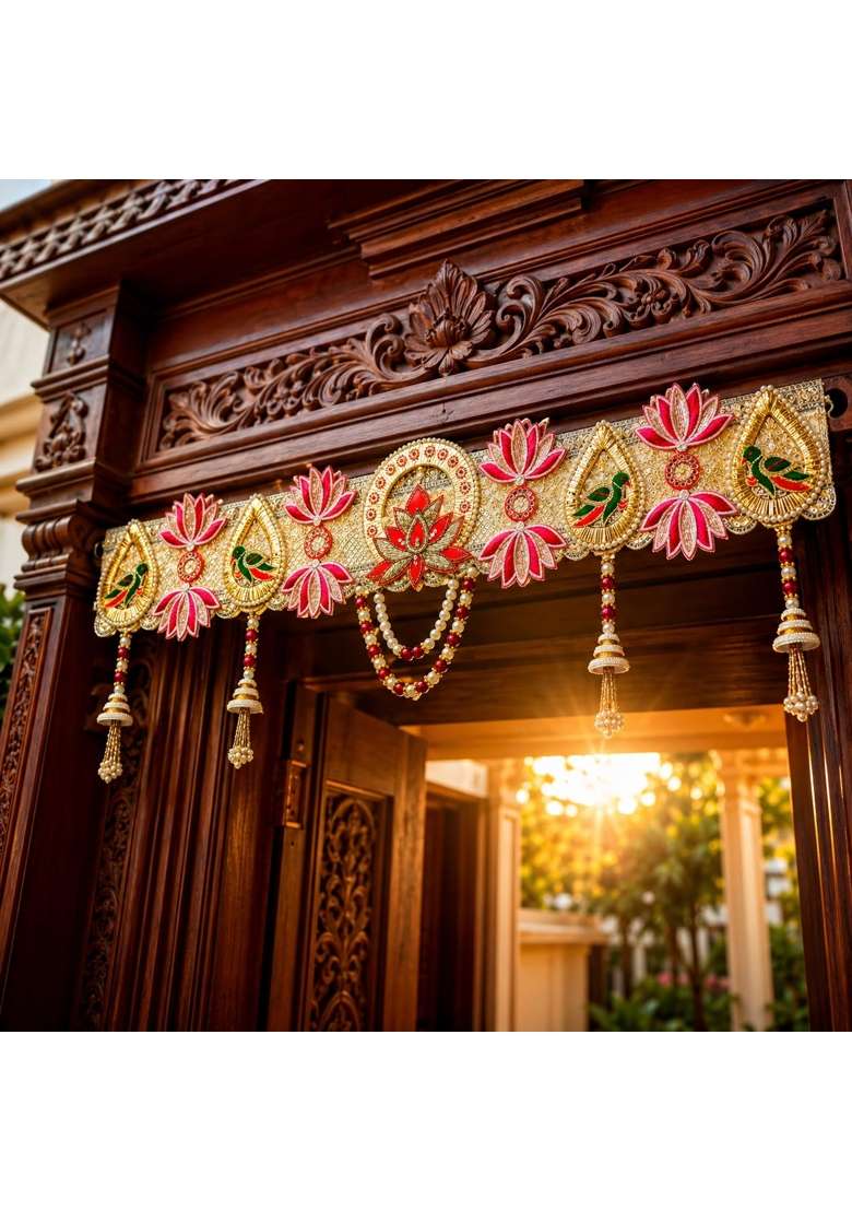 Reptum Decor Multicolour Handcrafted Lotus and Parrot Designer Toran Bandhanwar for Main Door Entrance - Indya