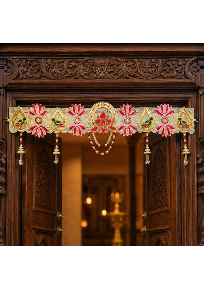 Reptum Decor Multicolour Handcrafted Lotus and Parrot Designer Toran Bandhanwar for Main Door Entrance - Indya
