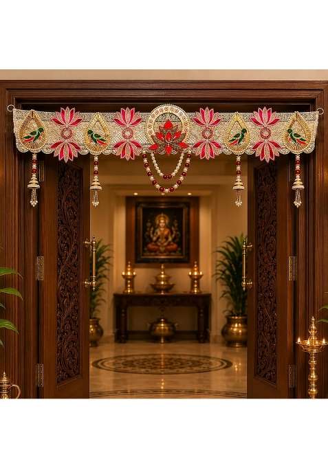 Reptum Decor Multicolour Handcrafted Lotus and Parrot Designer Toran Bandhanwar for Main Door Entrance