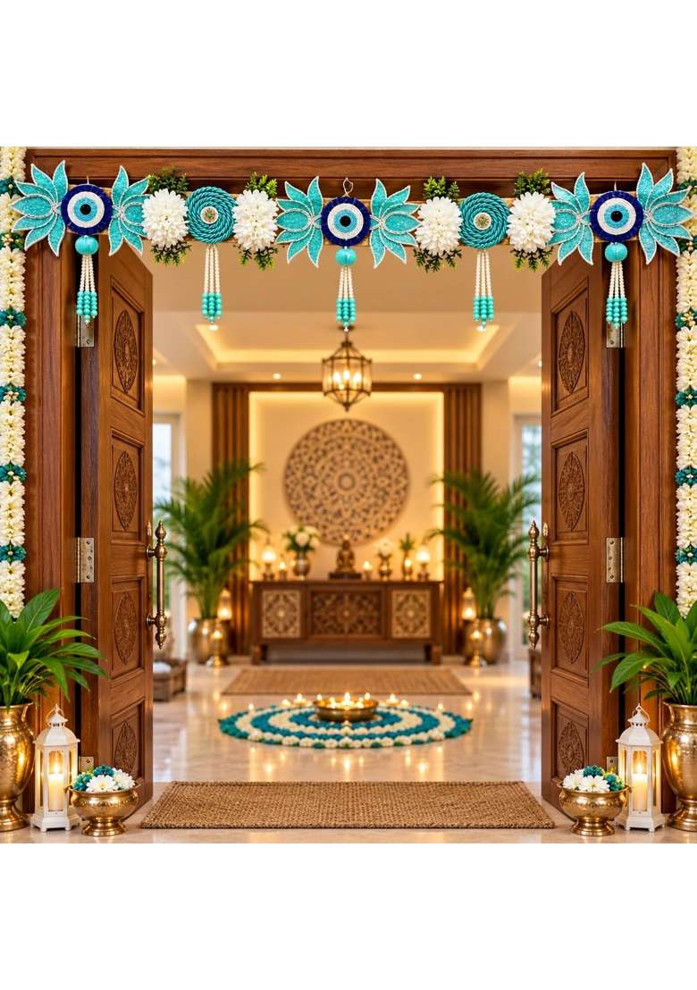 Adikala Firozi Blue Lotus Evil Eye Toran Bandhanwar for Door Entrance and Temple - Indya