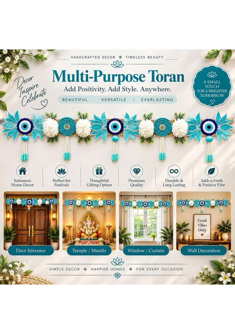 Adikala Firozi Blue Lotus Evil Eye Toran Bandhanwar for Door Entrance and Temple - Indya