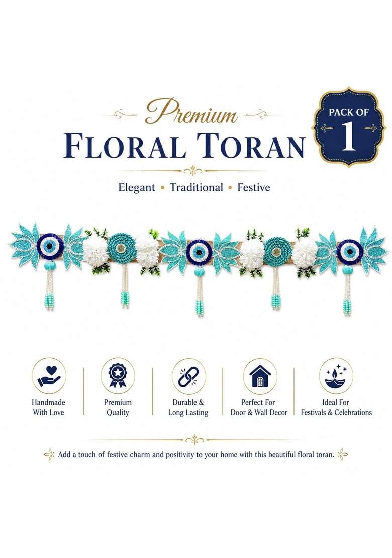 Adikala Firozi Blue Lotus Evil Eye Toran Bandhanwar for Door Entrance and Temple - Indya