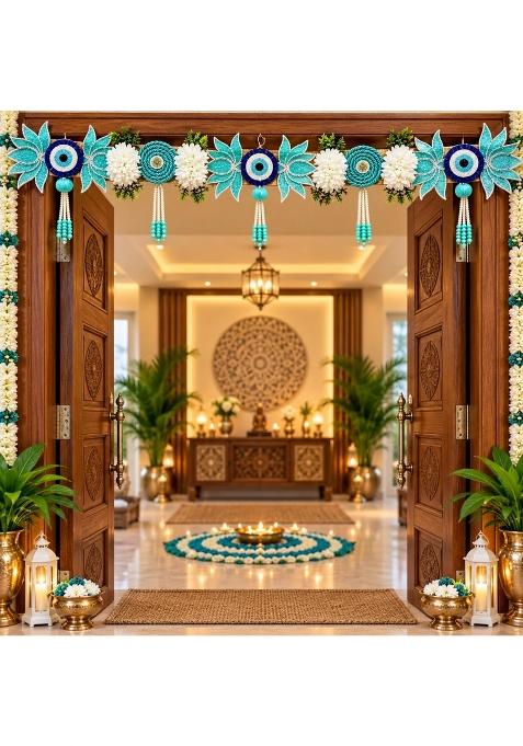 Adikala Firozi Blue Lotus Evil Eye Toran Bandhanwar for Door Entrance and Temple
