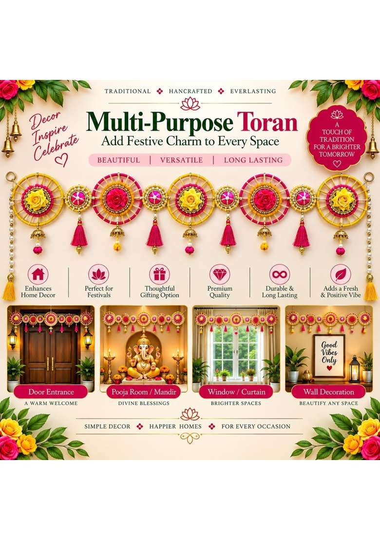 Adikala Yellow and Rani Chakra Toran Bandhanwar for Door Entrance - Indya