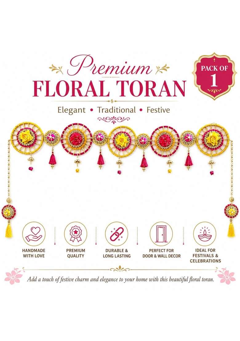 Adikala Yellow and Rani Chakra Toran Bandhanwar for Door Entrance - Indya