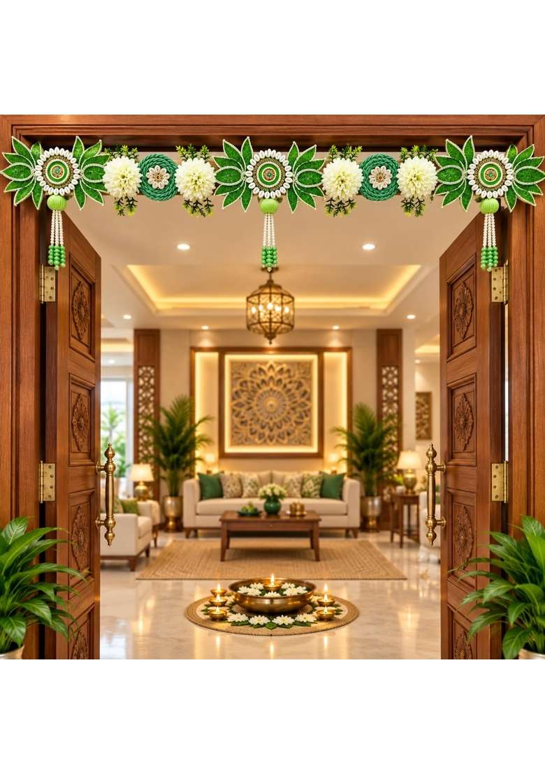 Adikala Green Lotus Floral Toran Bandhanwar for Door Entrance and Temple - Indya