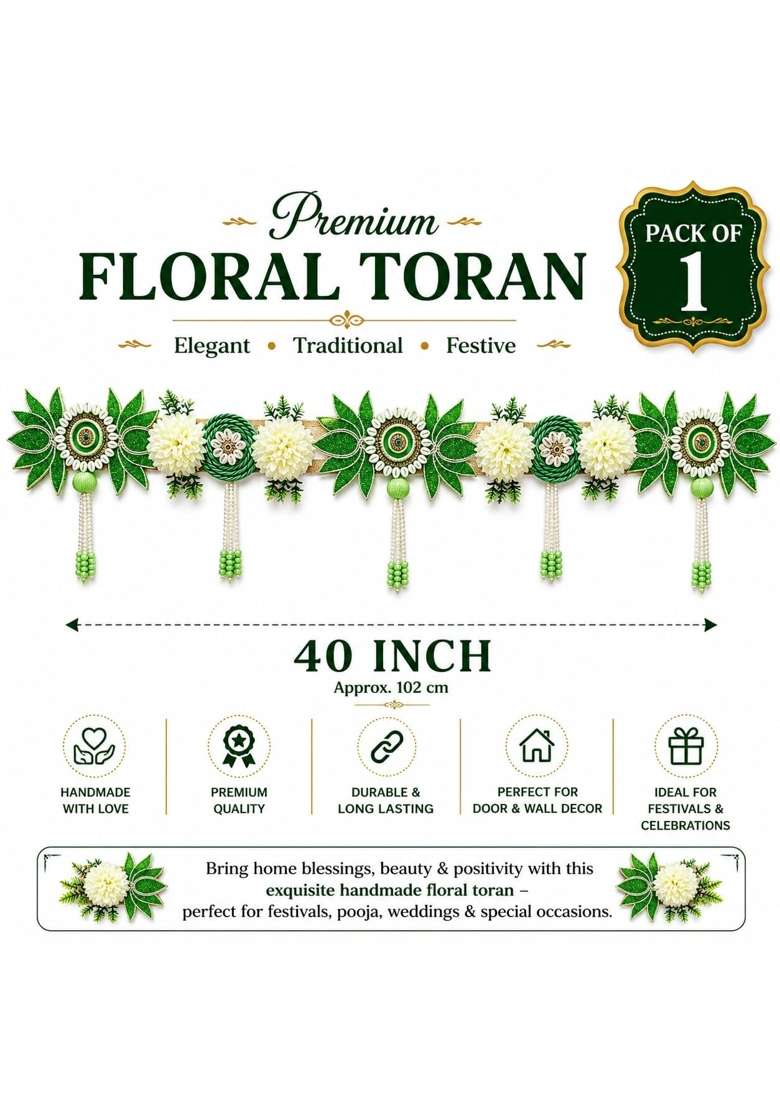Adikala Green Lotus Floral Toran Bandhanwar for Door Entrance and Temple - Indya