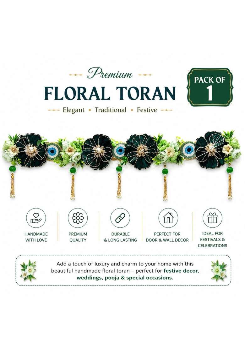 Adikala Green Evil Eye Floral Toran Bandhanwar for Door Entrance and Temple - Indya