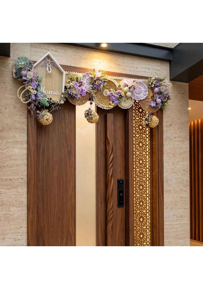 Bankim Multicolor Large Decorative Door Toran Bandhanwar with Fabric Flowers Jute Yarn and Engineered Wood - Indya