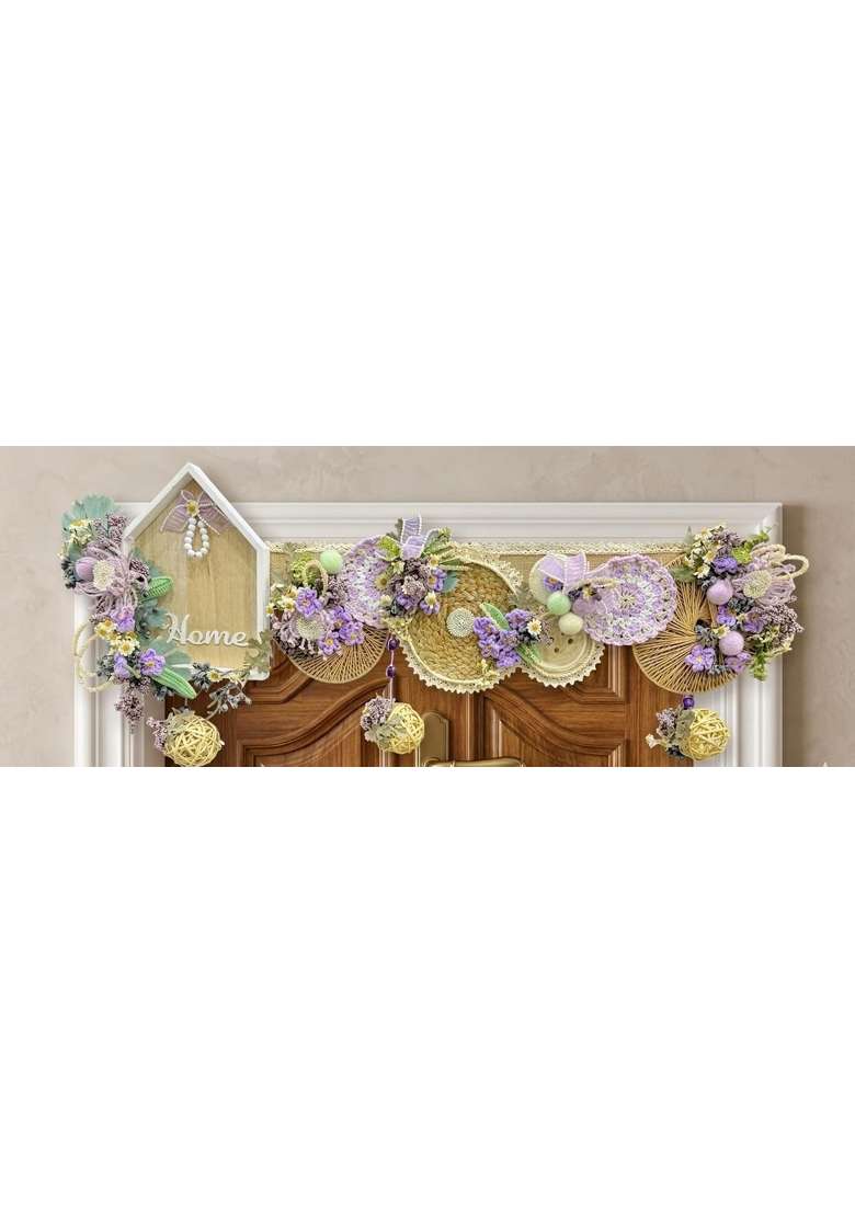 Bankim Multicolor Large Decorative Door Toran Bandhanwar with Fabric Flowers Jute Yarn and Engineered Wood - Indya