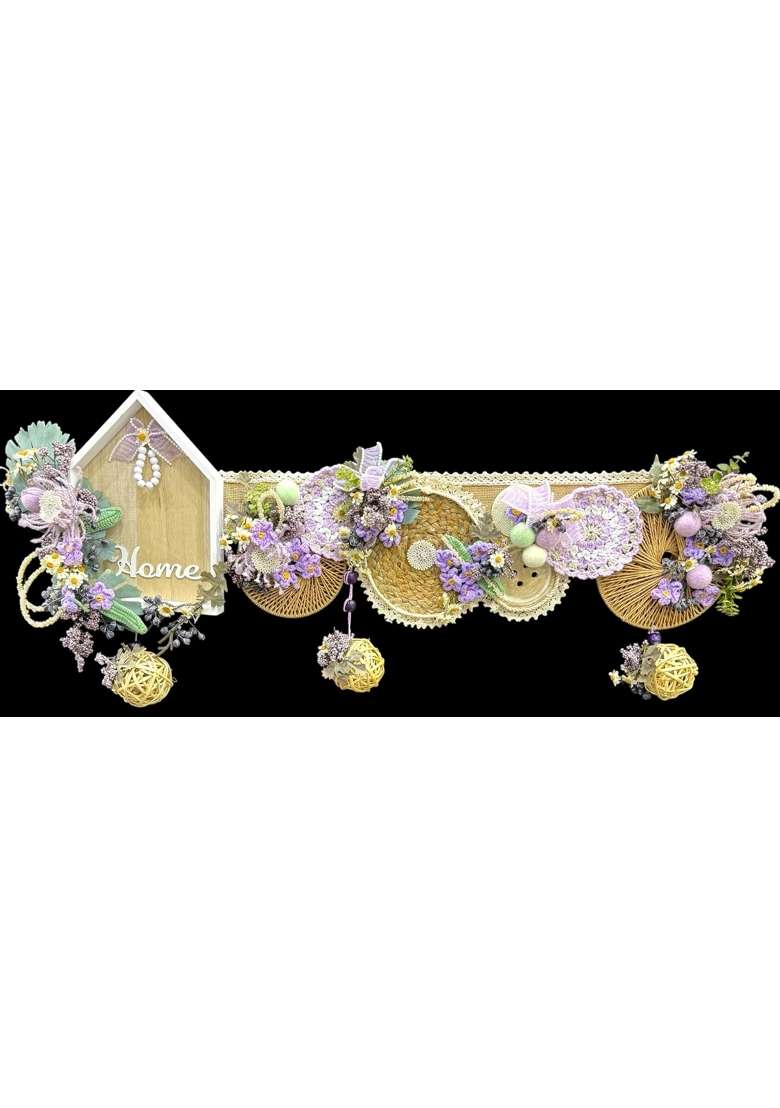Bankim Multicolor Large Decorative Door Toran Bandhanwar with Fabric Flowers Jute Yarn and Engineered Wood - Indya