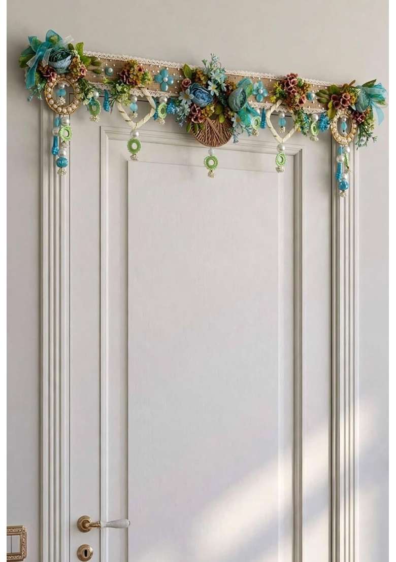 Bankim Multicolor Large Decorative Door Toran Bandhanwar with Fabric Flowers Plastic and Yarn for Home - Indya