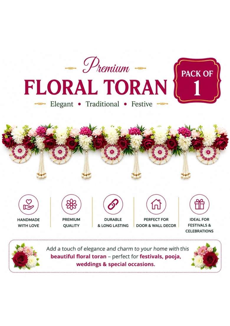 Adikala Floral Rani Rose Toran Bandhanwar for Door Entrance and Temple - Indya