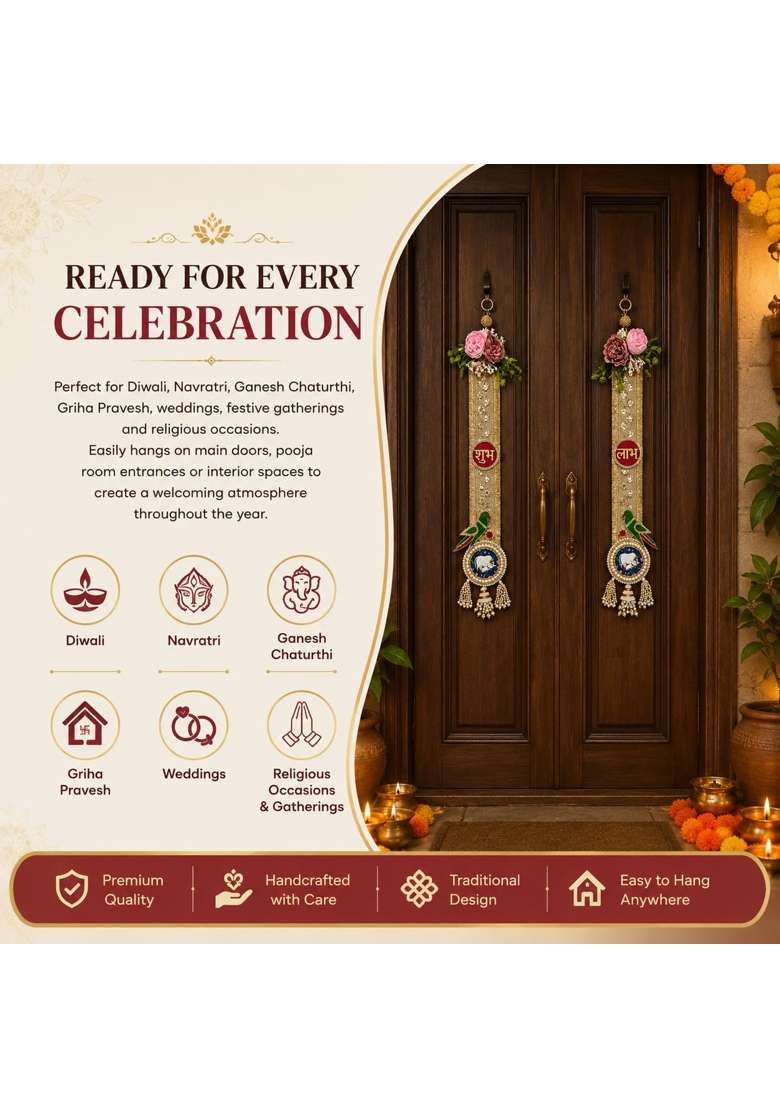 Tyohaaric Handmade Shubh Labh Door Hanging Pair for Main Door Entrance Decoration Set of 2 - Indya
