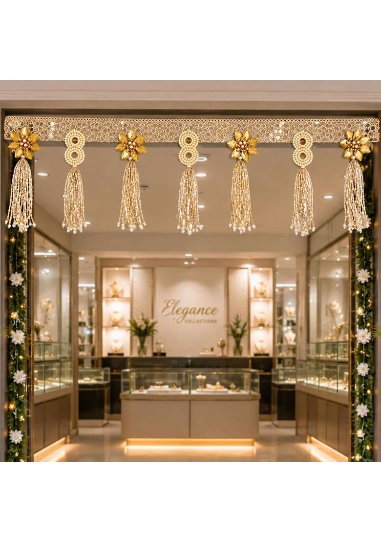 Saffron Shelf Gold and Cream Toran Bandarwal for Home Door Office and Wall Decoration Pack of 1 - Indya