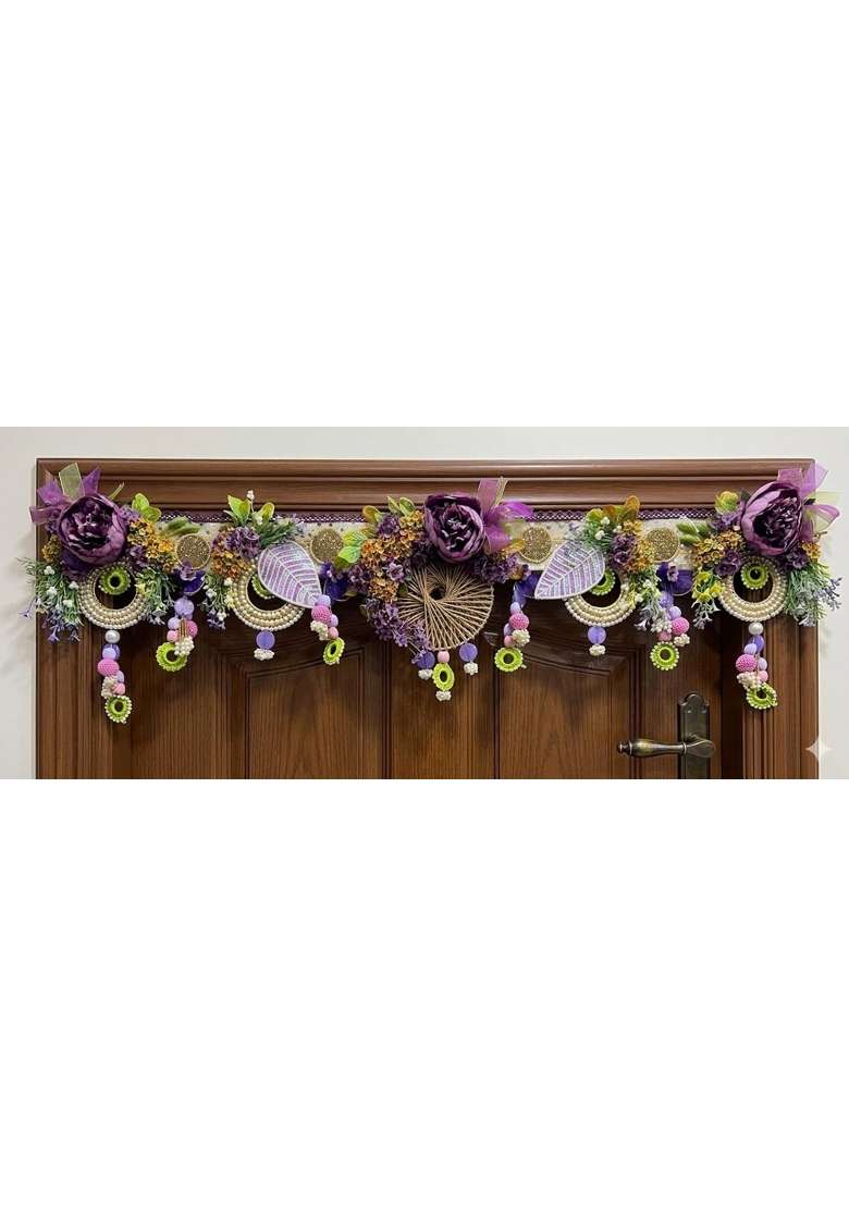 Bankim Multicolor Large Decorative Door Toran Bandhanwar with Fabric Flowers and Plastic for Home Entrance - Indya