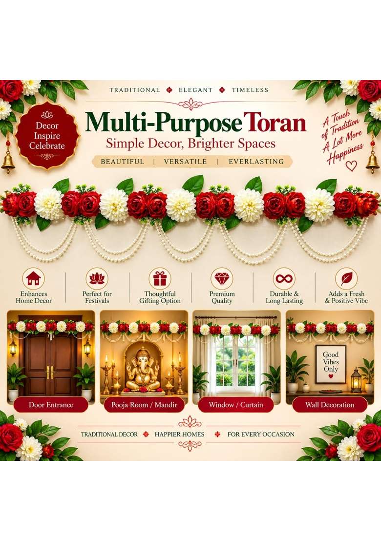 Adikala Red and White Floral Toran Bandhanwar for Door Entrance - Indya