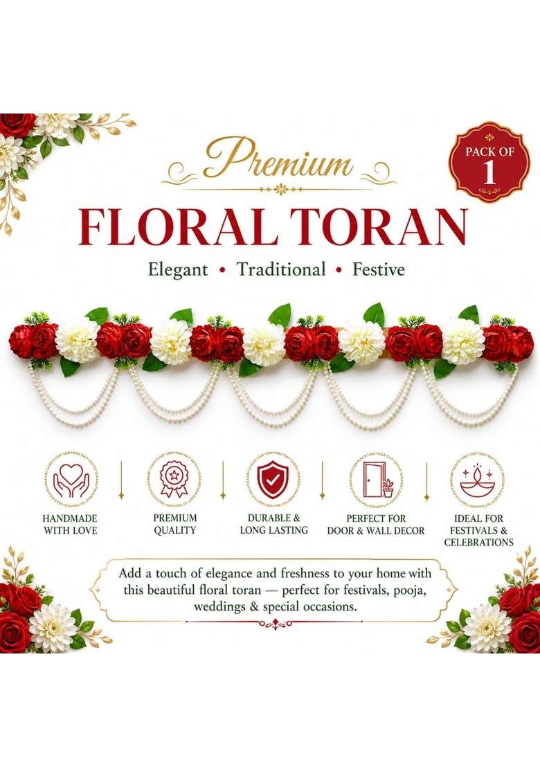 Adikala Red and White Floral Toran Bandhanwar for Door Entrance - Indya