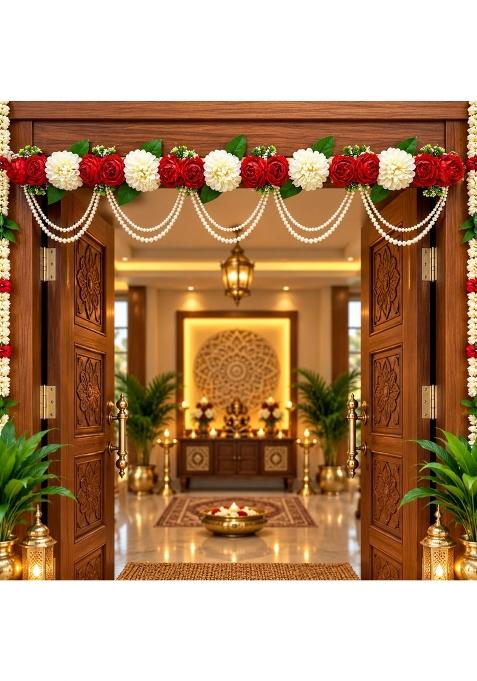 Adikala Red and White Floral Toran Bandhanwar for Door Entrance