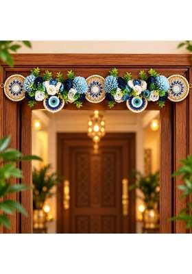 Adikala Blue Floral Chakra Evil Eye Floral Toran Bandhanwar for Door Entrance and Temple