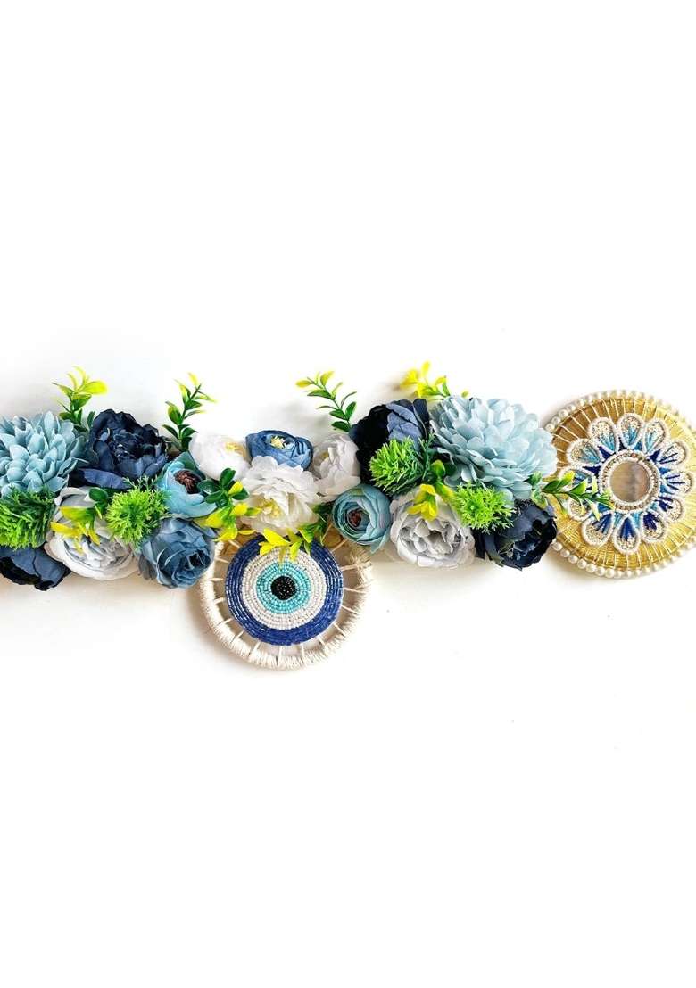 Adikala Blue Floral Chakra Evil Eye Floral Toran Bandhanwar for Door Entrance and Temple - Indya