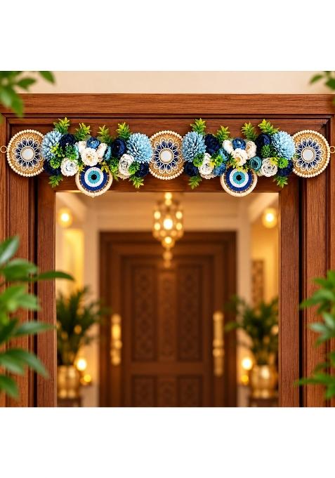 Adikala Blue Floral Chakra Evil Eye Floral Toran Bandhanwar for Door Entrance and Temple