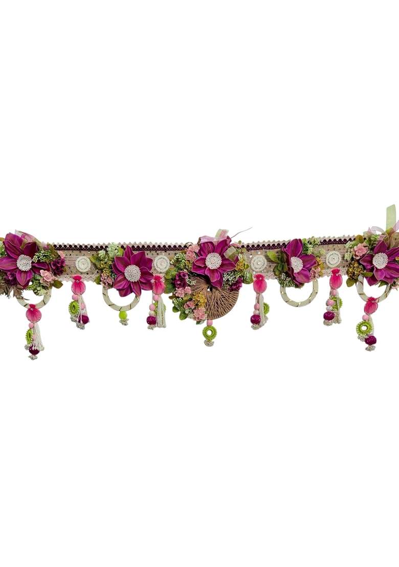 Bankim Multicolor Large Decorative Door Toran Bandhanwar with Fabric Flowers Plastic and Yarn for Home - Indya