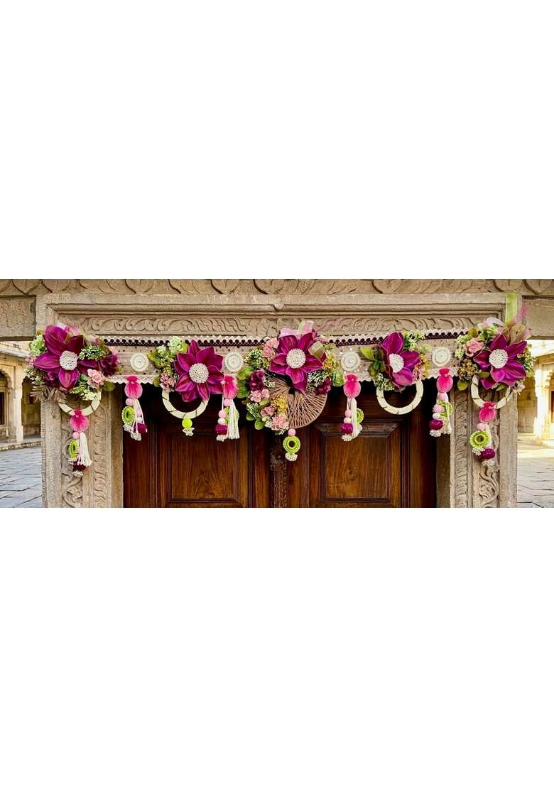 Bankim Multicolor Large Decorative Door Toran Bandhanwar with Fabric Flowers Plastic and Yarn for Home - Indya