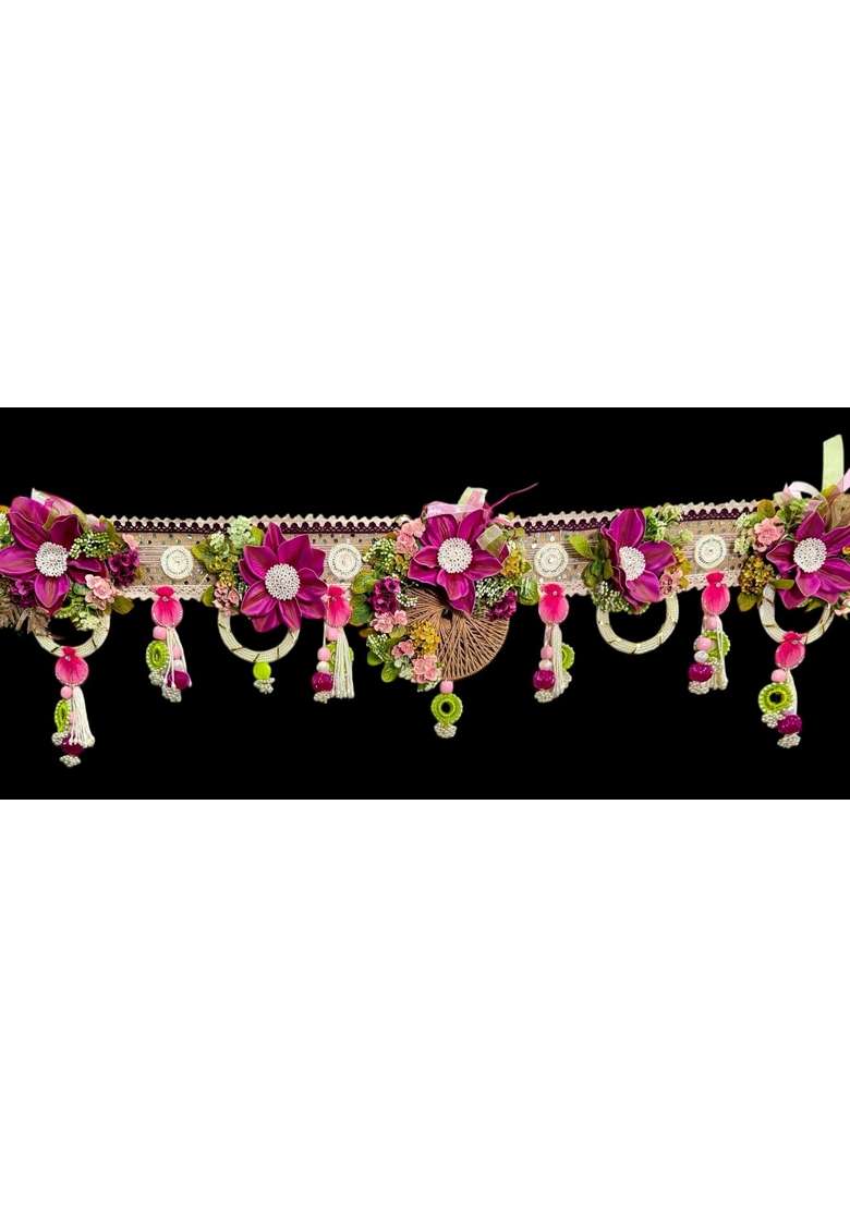 Bankim Multicolor Large Decorative Door Toran Bandhanwar with Fabric Flowers Plastic and Yarn for Home - Indya