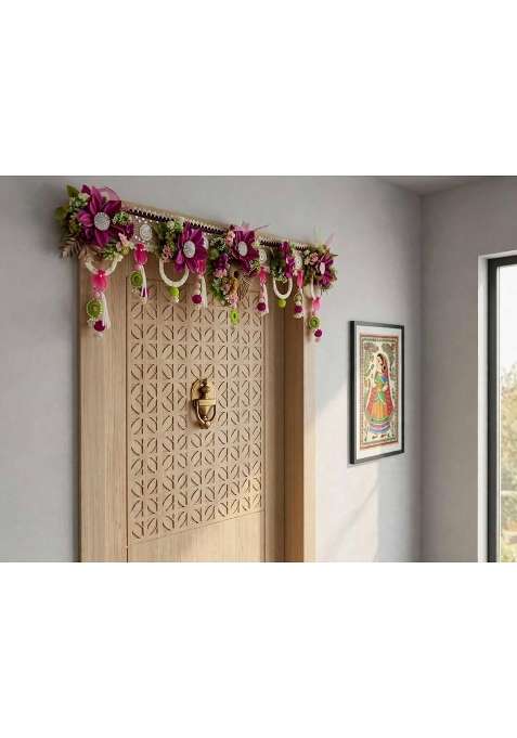 Bankim Multicolor Large Decorative Door Toran Bandhanwar with Fabric Flowers Plastic and Yarn for Home