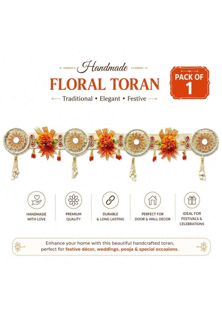 Adikala Orange Flower Chakra Toran Bandhanwar for Door Entrance - Indya