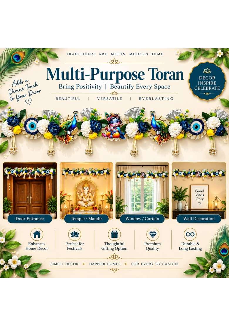 Craft Shop India Kanha Ji Peacock Floral Toran Bandhanwar for Door Entrance and Temple - Indya