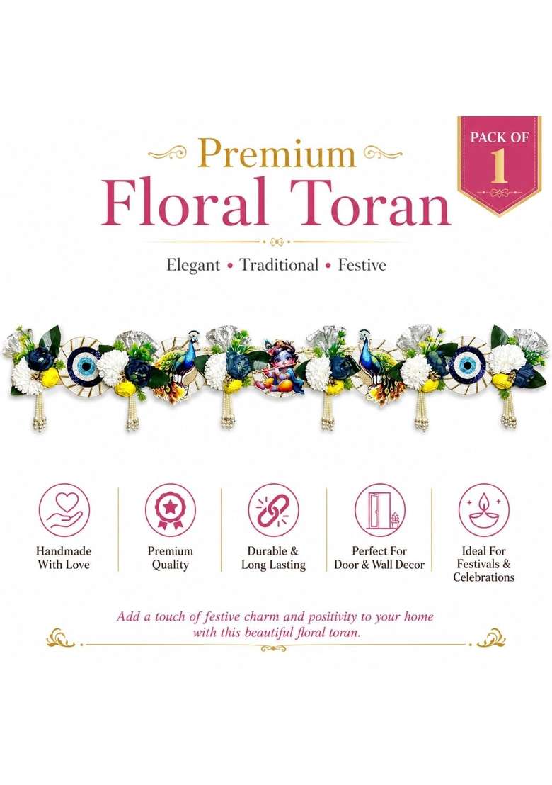 Craft Shop India Kanha Ji Peacock Floral Toran Bandhanwar for Door Entrance and Temple - Indya