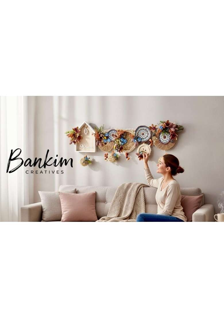 Bankim Multicolor Large Decorative Door Toran Bandhanwar with Fabric Flowers Jute Yarn and Engineered Wood - Indya