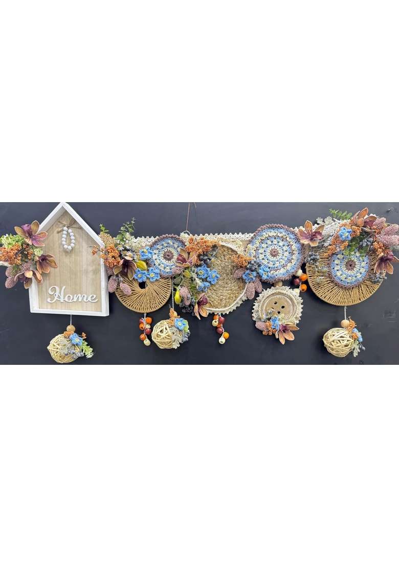Bankim Multicolor Large Decorative Door Toran Bandhanwar with Fabric Flowers Jute Yarn and Engineered Wood - Indya