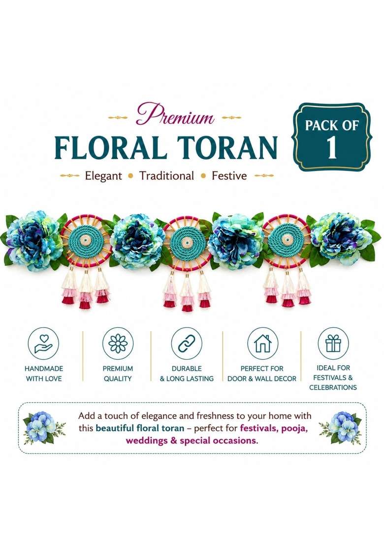 Adikala Big Blue Flower Toran Bandhanwar for Door Entrance and Temple - Indya