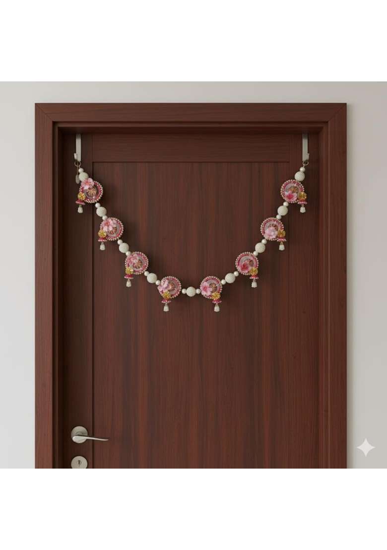 Craftcart Handmade Pink Floral Pearl Door Toran 42 Inches Wide - Indya