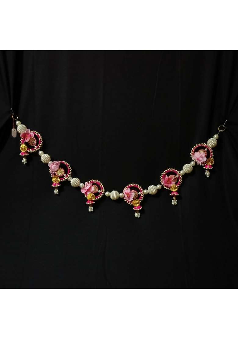 Craftcart Handmade Pink Floral Pearl Door Toran 42 Inches Wide - Indya