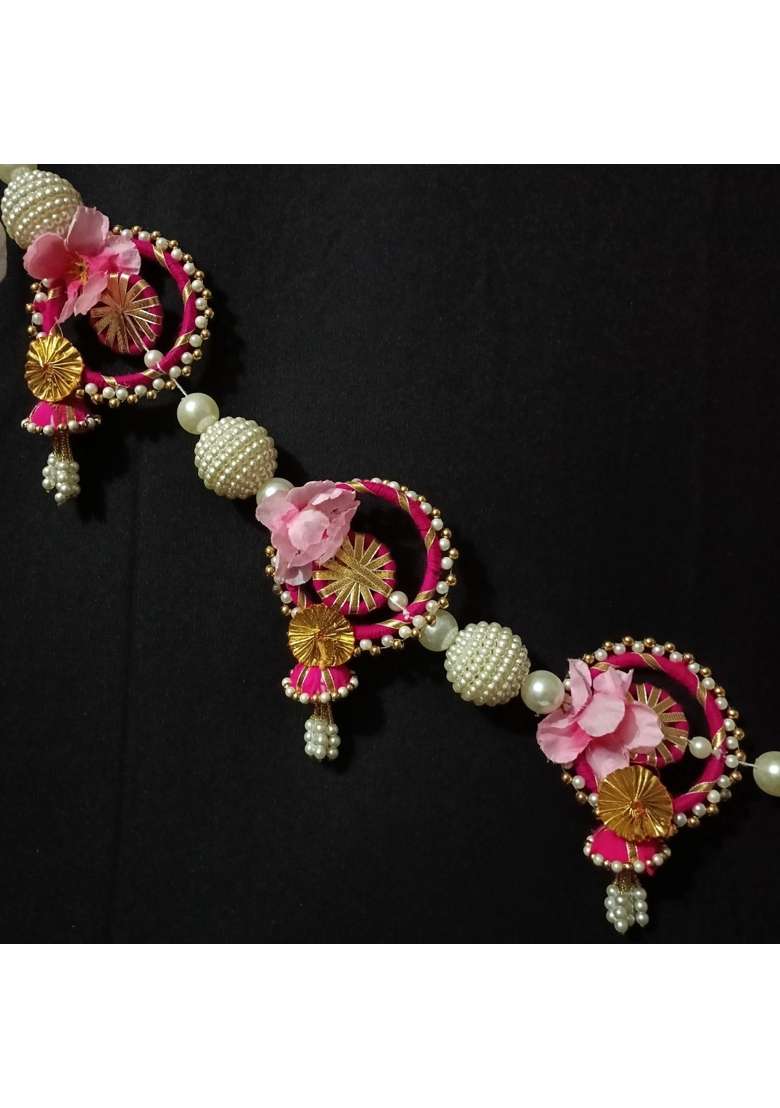 Craftcart Handmade Pink Floral Pearl Door Toran 42 Inches Wide - Indya